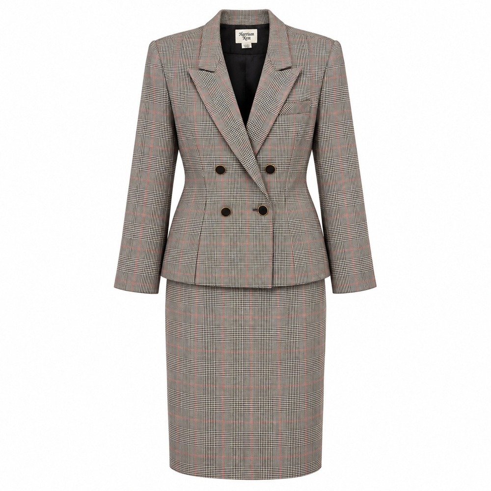 Harrison Kent Dark Academia Plaid Skirt Suit Women Size 18 Office Preppy Vintage